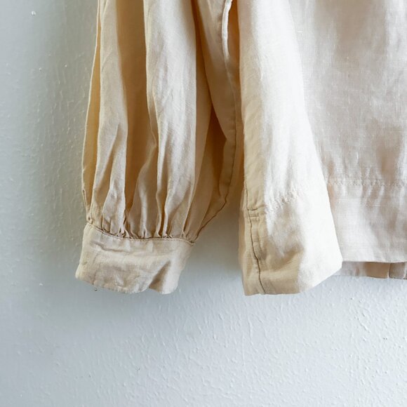 J. CREW Squareneck Button-Front 100% Linen Top Baloon Sleeve in Palest Peach - Picture 6 of 8